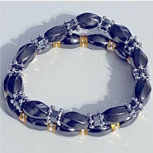 2 Black and Gold and Silver Hematite Bracelets